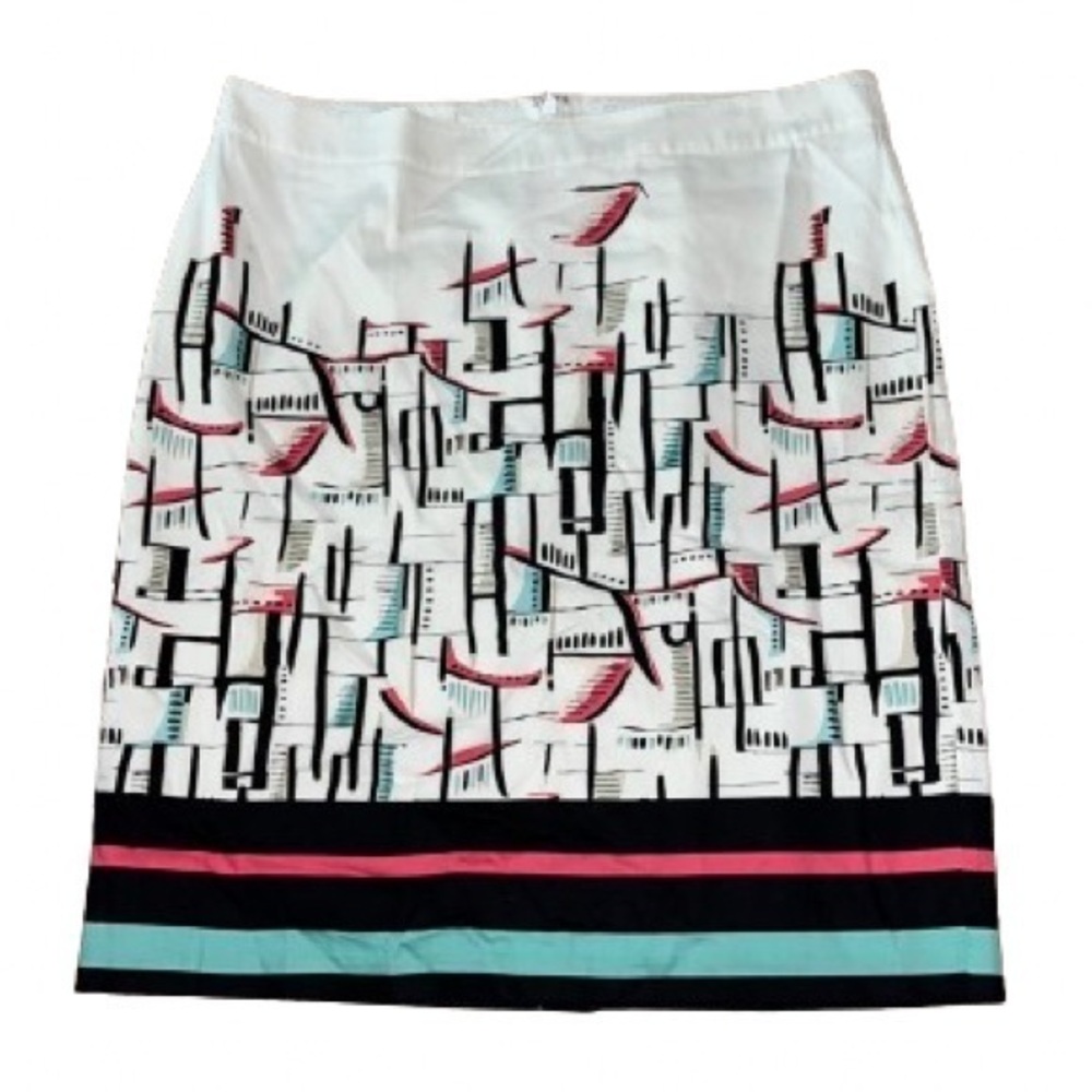 Van Heusen white midi skirt with abstract print size 12
